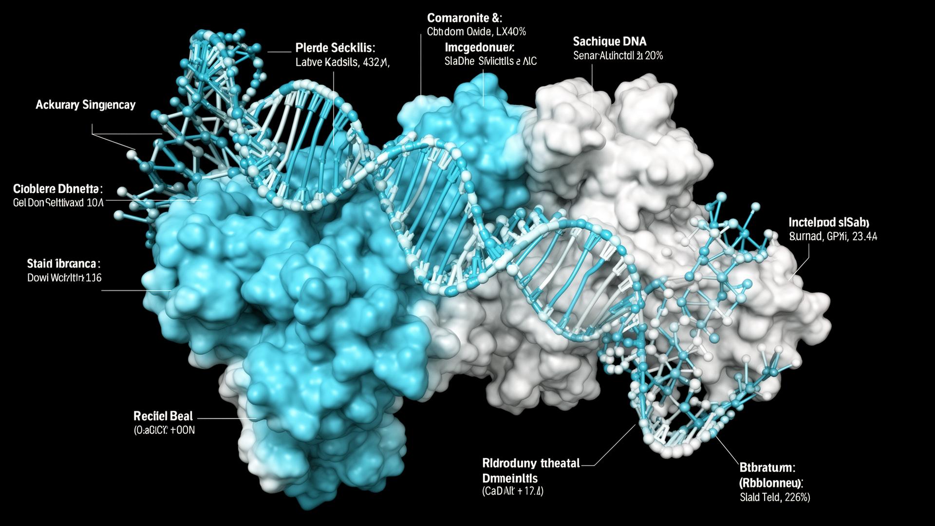 Protein-DNA complex - annotated molecular render.